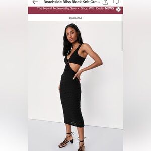 Lulus NWT Sold Out Beachside Bliss Black Knit Cutout Sleeveless Midi Dre…